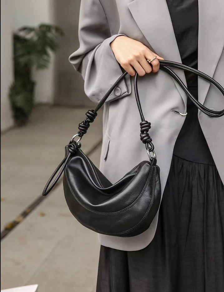 Fashionable Designer Inspired Dumpling Crossbody Shoulder Bag from High Quality Leather