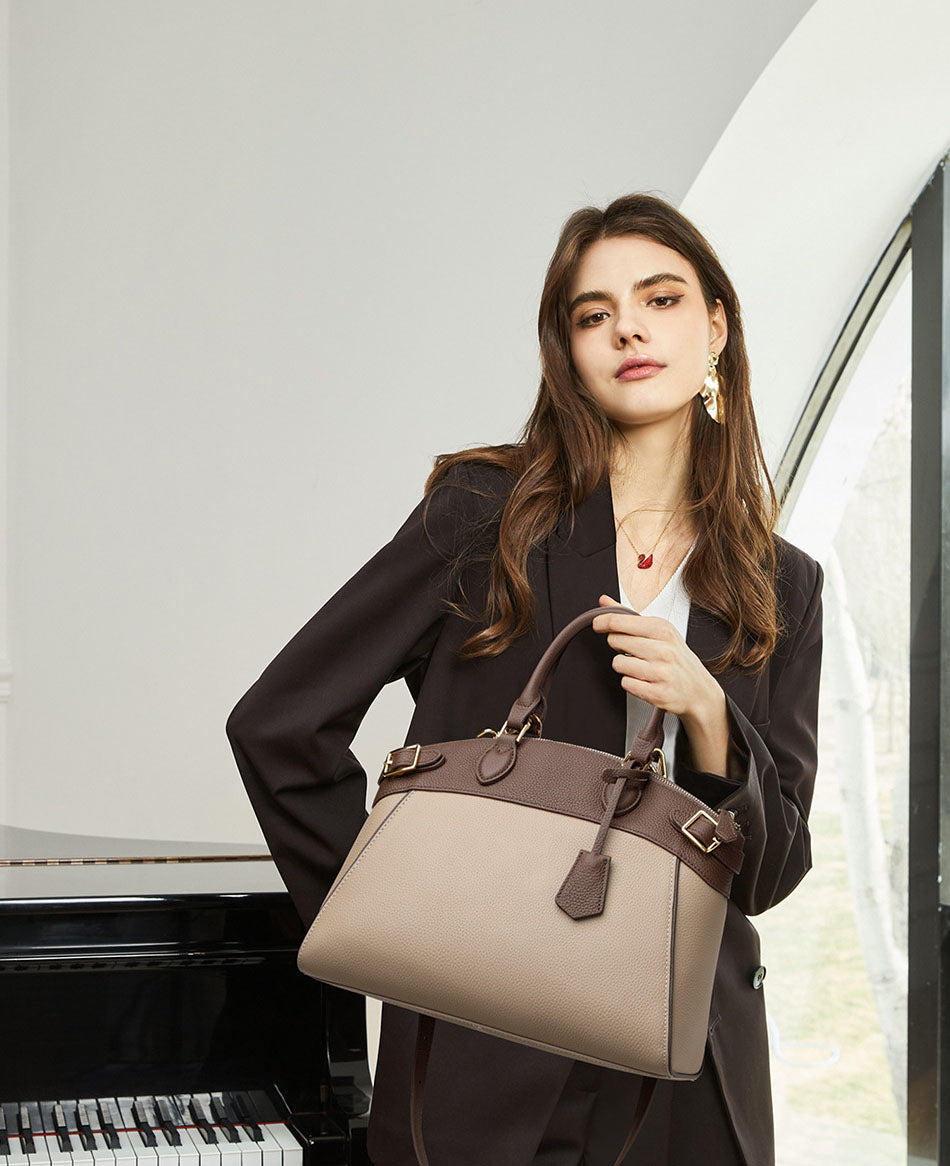 Sophisticated two-tone leather satchel bag