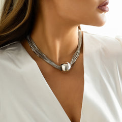 Elegant Unique Multilayer Chain Punk Style Choker Necklace Featuring a Spherical Accent