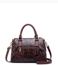 Charming Vintage Style Embossed Flower Large Capacity Satchel Bag from High Quality Leather