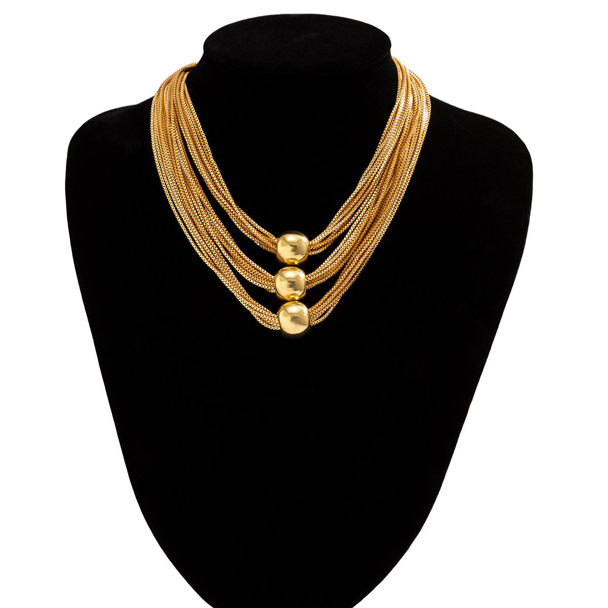 Gorgeous Unique Multilayer Chain Punk Style Choker Necklace Featuring a Three Spherical Accents