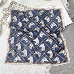 Vintage Equestrian Horse Motif Silk Square Scarf