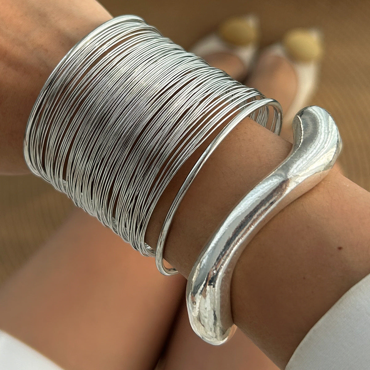 Golden and Silver Wire Cuff Bracelet