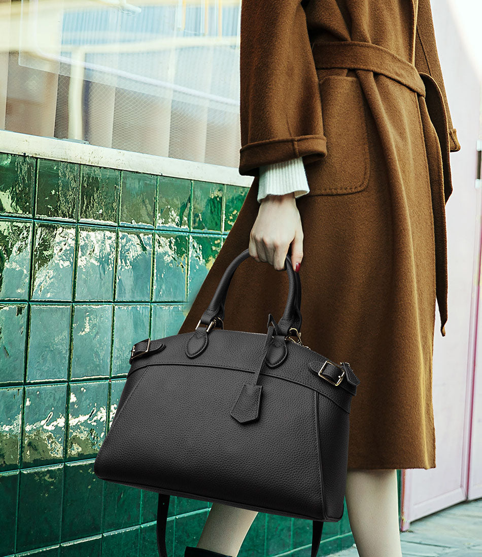 Sophisticated two-tone leather satchel bag