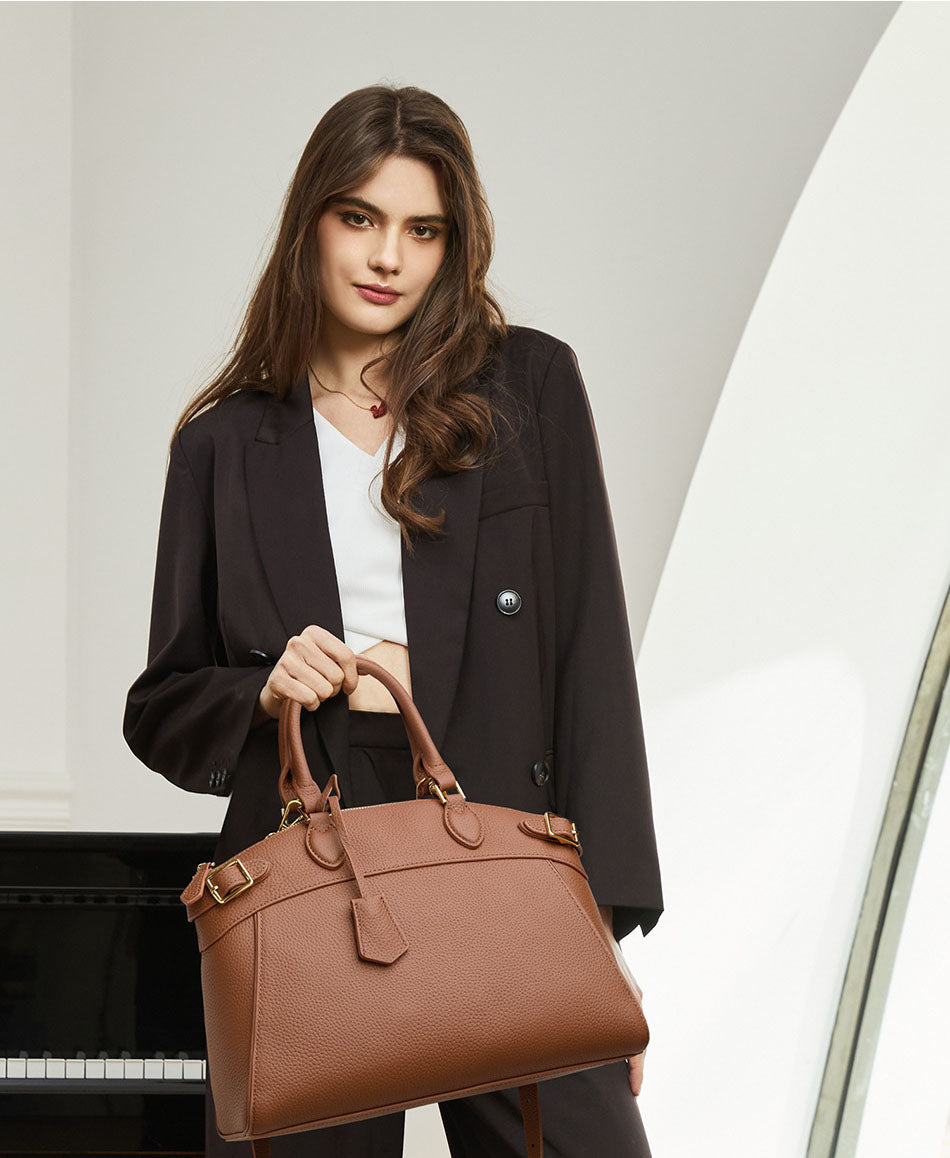 Sophisticated two-tone leather satchel bag