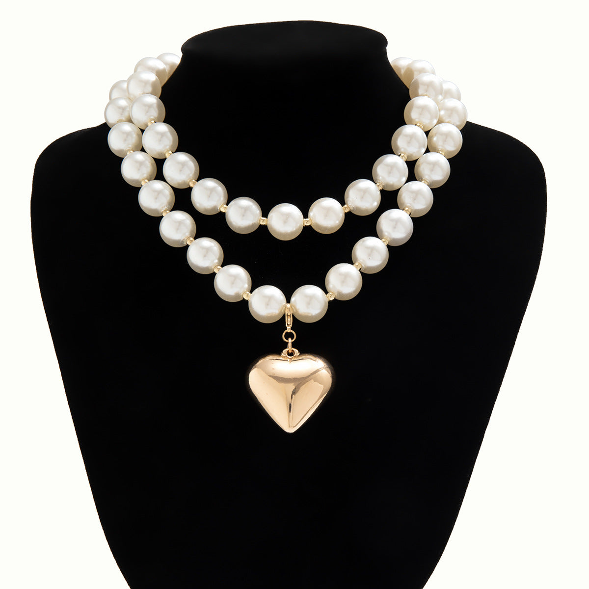 Vintage Heart Pendant Pearl Beads Chain Choker Necklace for Fashion Forward Girls