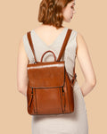 Retro Style Large Capacity Flap Zipper Backpack from Real Leather