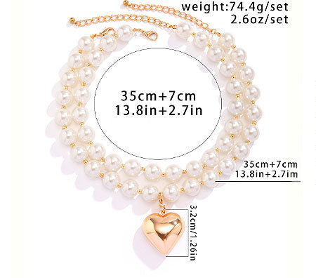 Vintage Heart Pendant Pearl Beads Chain Choker Necklace for Fashion Forward Girls