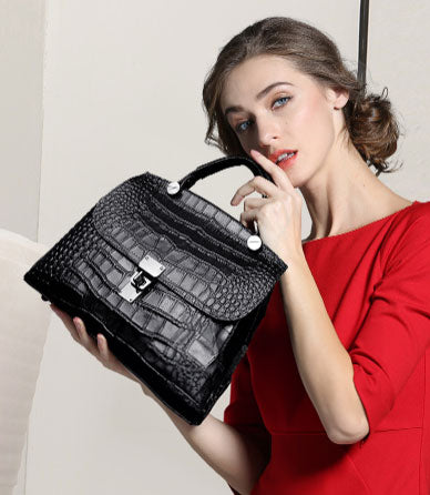 Luxury Croc-Embossed Large Capacity Leather Top Handle Bag – Timeless Elegance & Versatility