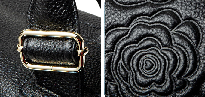 Alluring Elegant Designer Inspired Large Capacity Embossed Flower Design Satchel Bag from Real Leather with Detachable Strap