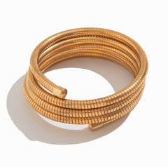 Elegant Gold and Silver Coil Wrap Bracelet – Bold Multi-Layered Statement Bangle