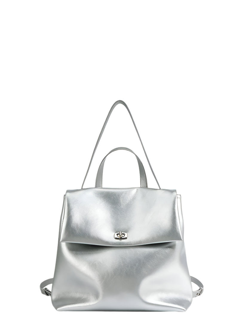 Stylish Real Leather Silver Large Capacity Backpack Trendy, Durable, and Perfect for Everyday Use