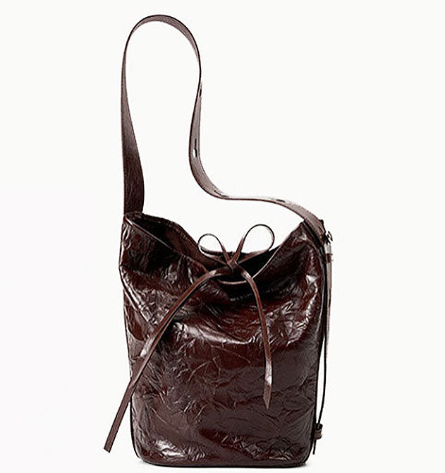 Wrinkled Leather Shoulder Crossbody Bucket Bag