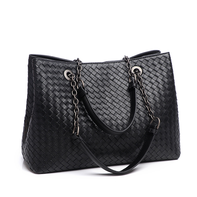 Woven Large Capacity Leather Tote Shoulder Bag