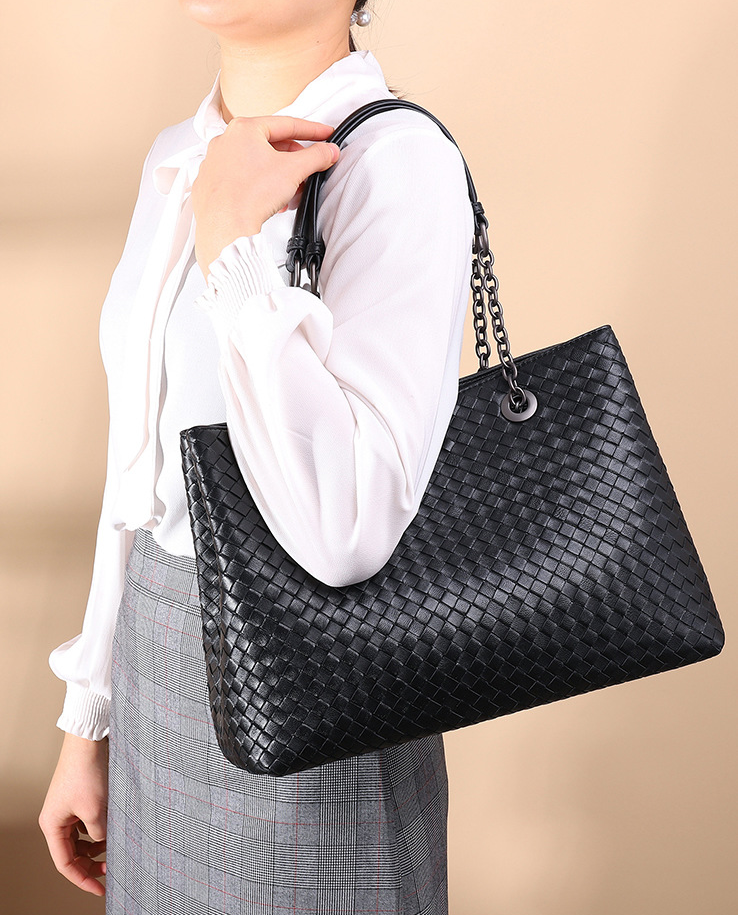 Woven Large Capacity Leather Tote Shoulder Bag