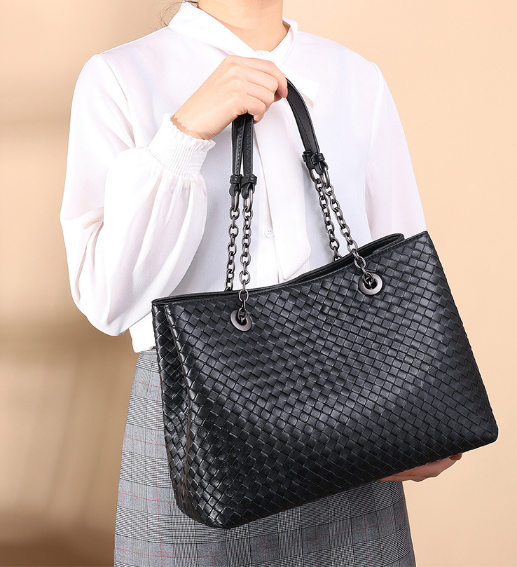 Woven Large Capacity Leather Tote Shoulder Bag