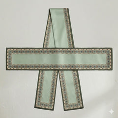 Sage Green Geometric Border Silk Skinny Scarf